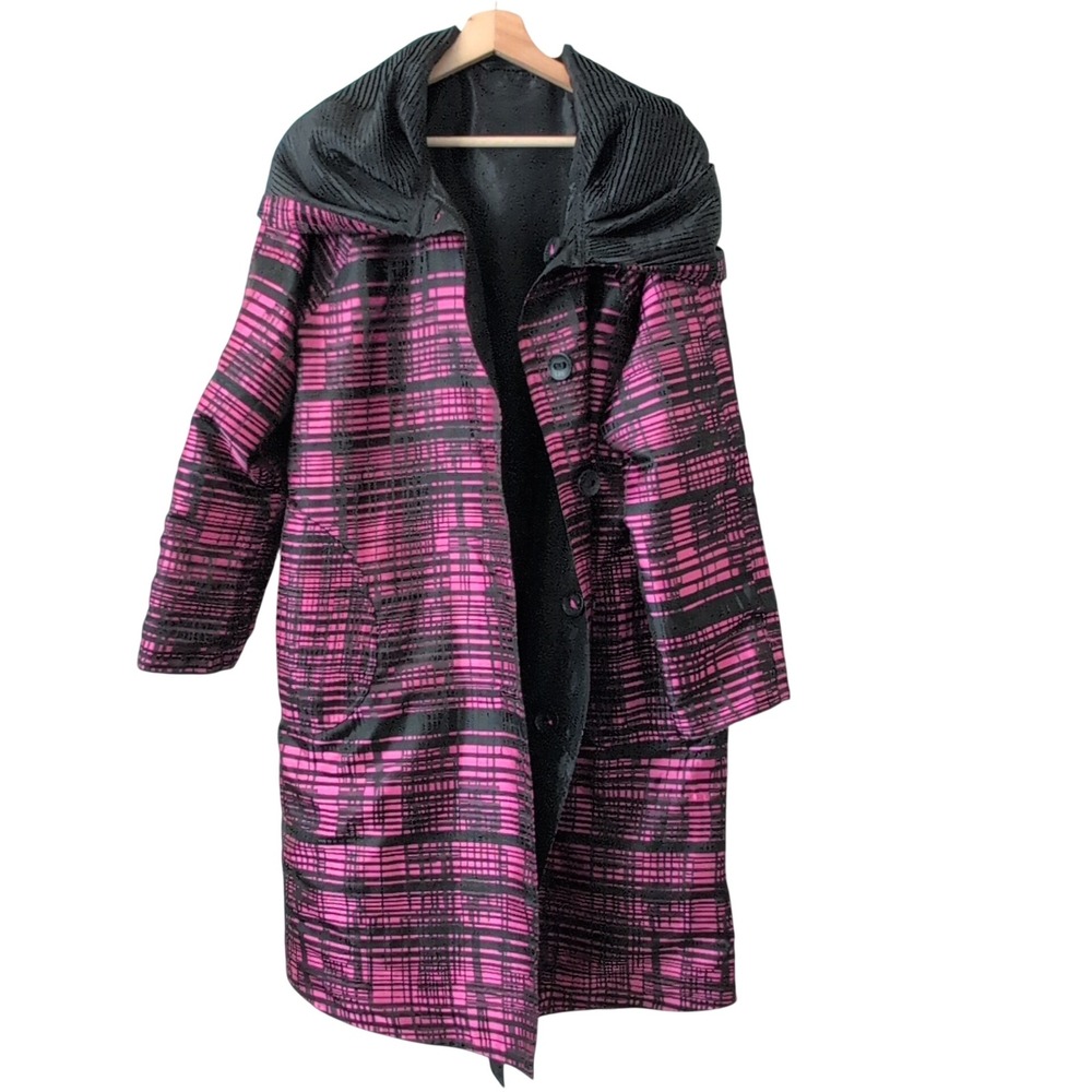 UBU‎ Pink Black Abstract Reversible Shawl Collar Coat Art to Wear Maximumalist M